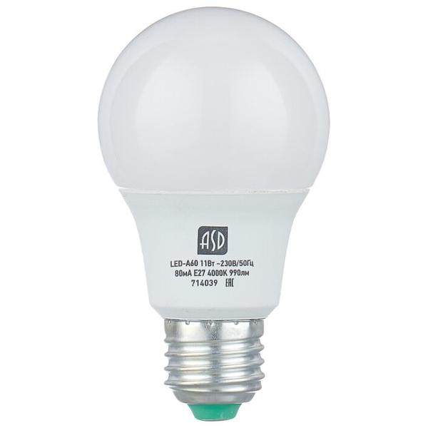Упаковка светодиодных ламп 10 шт ASD LED-standard, E27, A60, 11Вт