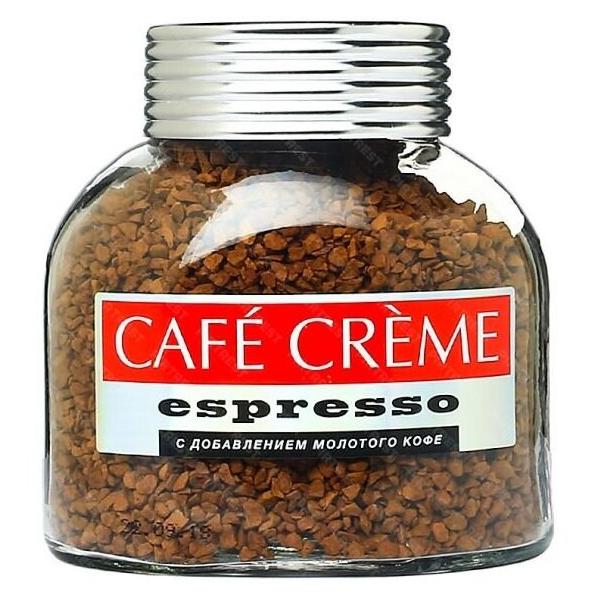 Кофе растворимый Cafe Creme Espresso сублимированный с добавлением жареного молотого кофе, стеклянная банка