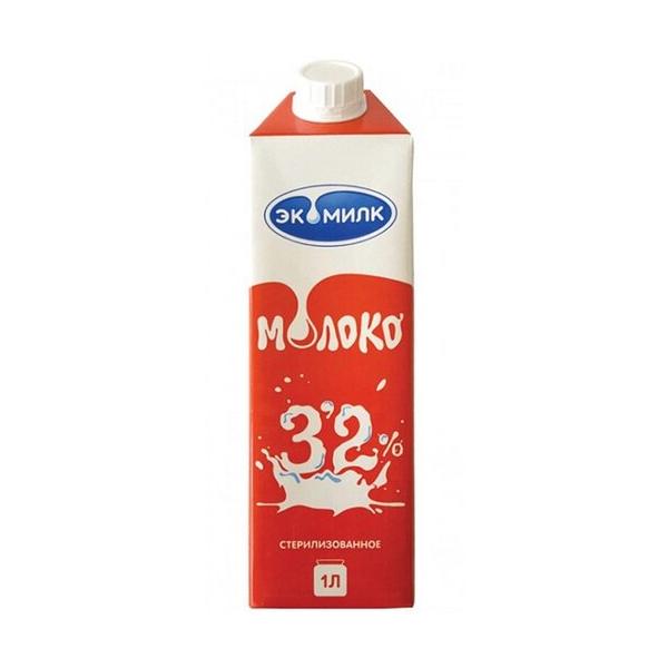 Молоко Экомилк стерилизованное 3.2%, 1 л