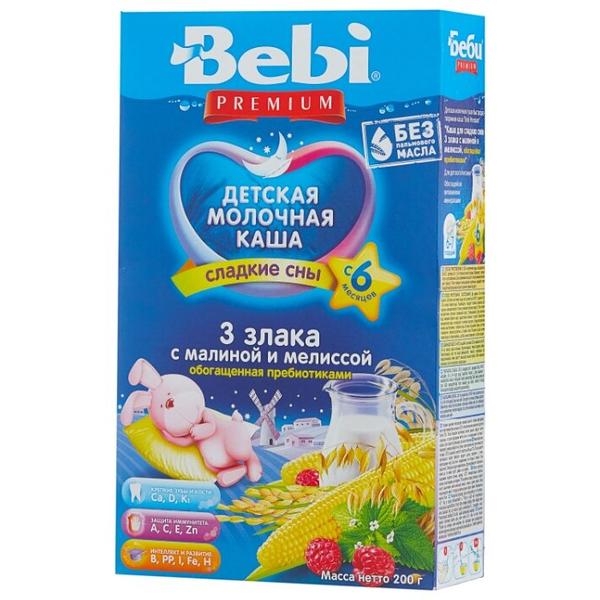 Каша Bebi молочная 3 злака с малиной и мелиссой (с 6 месяцев) 200 г
