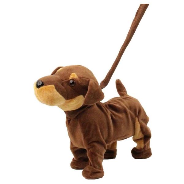 Мягкая игрушка Пушистые друзья Собачка на жестком поводке коричневая 23 см