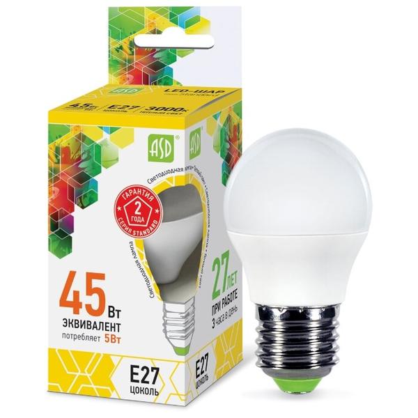 Лампа светодиодная ASD LED-ШАР-STD 3000K, E27, G45, 5Вт