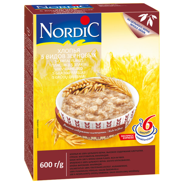 Nordic Хлопья 5 видов зерновых, 600 г