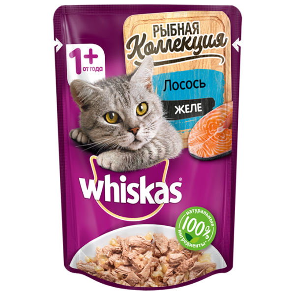 Корм для кошек Whiskas с лососем 85 г (кусочки в желе)
