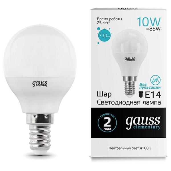 Лампа светодиодная gauss 53120, E14, G45, 10Вт