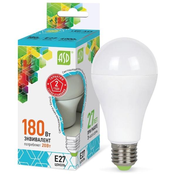 Лампа светодиодная ASD LED-STD 4000K, E27, A60, 20Вт