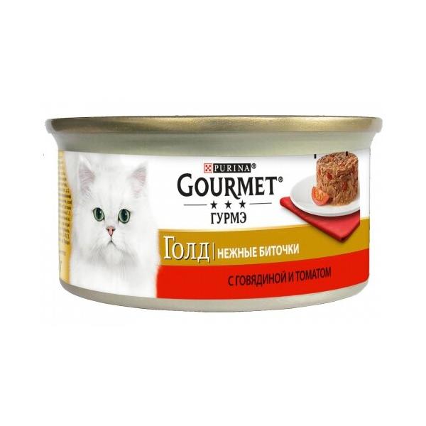 Корм для кошек Gourmet Голд Нежные биточки с говядиной и с томатами 85 г (кусочки в соусе)