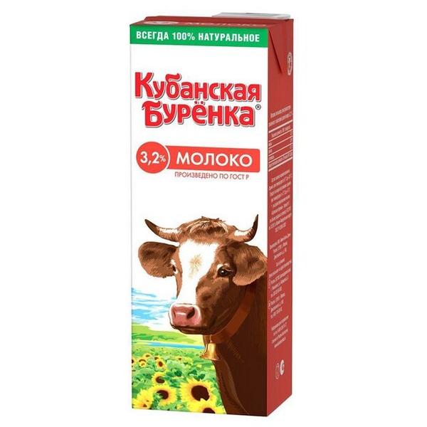 Молоко Кубанская буренка ультрапастеризованное 3.2%, 1.412 л