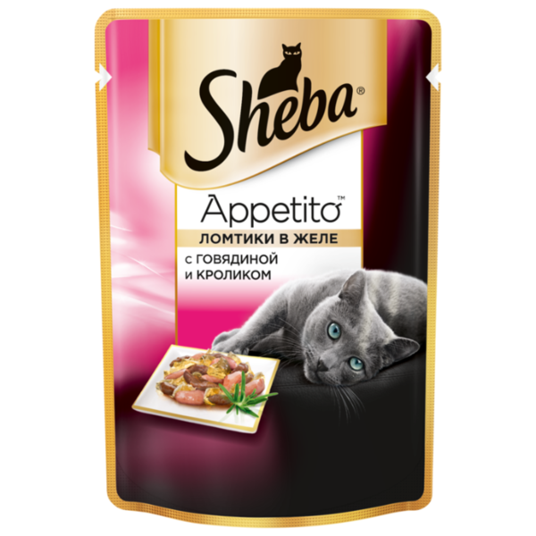 Корм для кошек Sheba Appetito с кроликом, с говядиной 85 г (кусочки в желе)