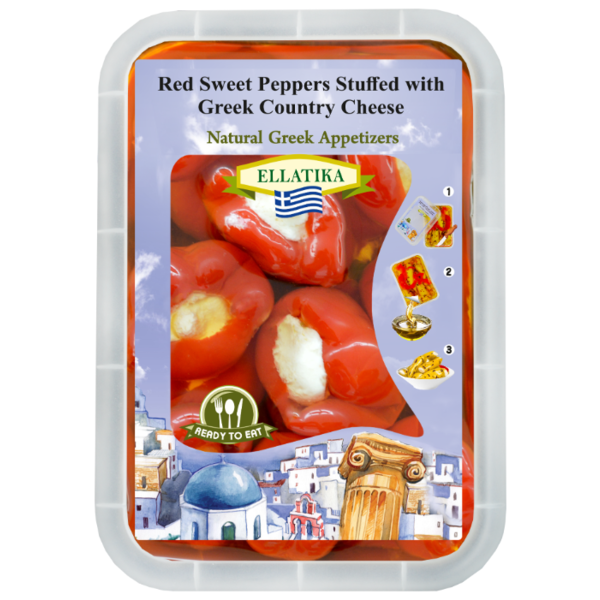 Красный остро-сладкий перец фаршированный сыром, в масле ELLATIKA пластиковый контейнер 230 г