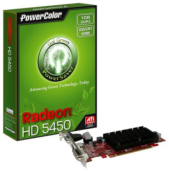 PowerColor Radeon HD 5450 650Mhz PCI-E 2.1 1024Mb 1334Mhz 64 bit DVI HDMI HDCP