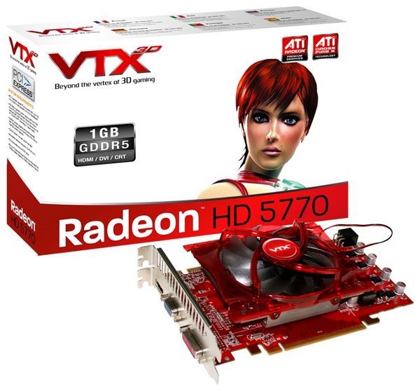 VTX3D Radeon HD 5770 850Mhz PCI-E 2.1 1024Mb 4800Mhz 128 bit DVI HDMI HDCP V2