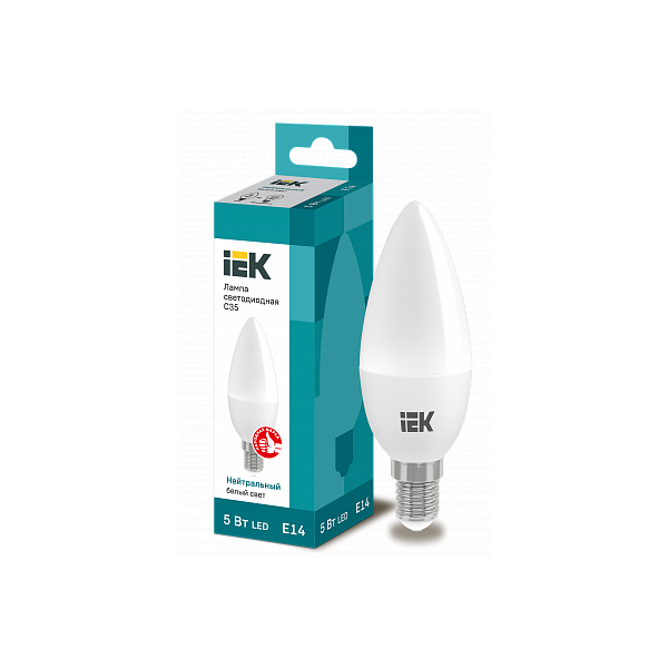 Лампа светодиодная IEK ECO 4000K, E14, C35, 5Вт