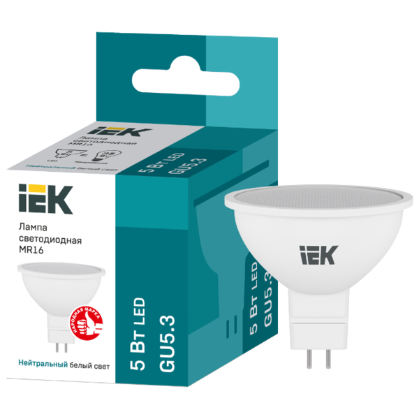 Лампа светодиодная IEK ECO софит 4000K, GU5.3, MR16, 5Вт