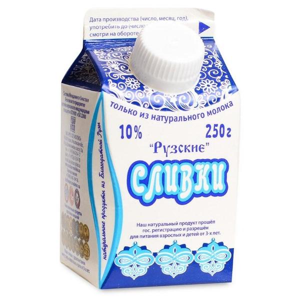 Сливки Рузское Молоко пастеризованные питьевые 10%, 250 г