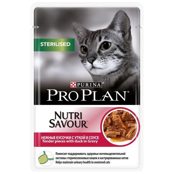 Корм для стерилизованных кошек Pro Plan Nutrisavour для профилактики МКБ, беззерновой, с уткой 85 г (кусочки в соусе)
