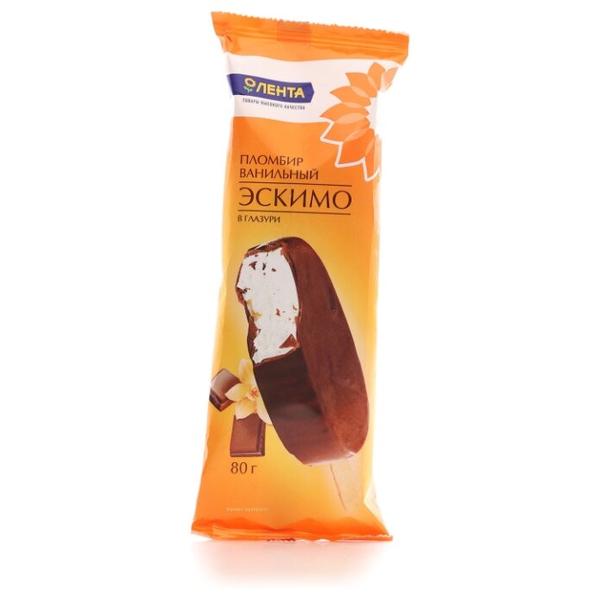 Мороженое ЛЕНТА пломбир ванильное в шоколадной глазури 80 г