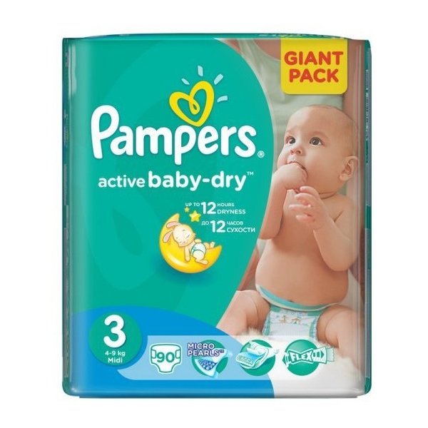 Pampers подгузники Active Baby-Dry 3 (4-9 кг) 90 шт.