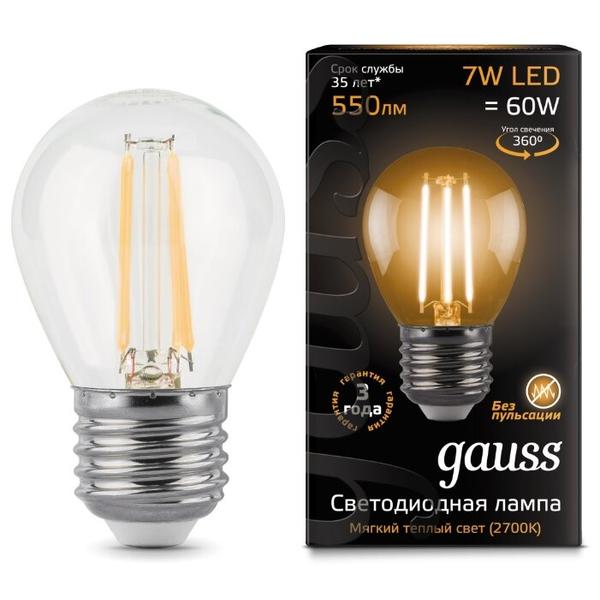 Лампа светодиодная gauss 105802107, E27, G45, 7Вт