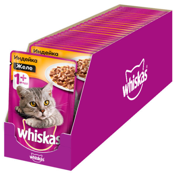 Корм для кошек Whiskas для здоровья кожи и шерсти, с индейкой 85 г (кусочки в желе)