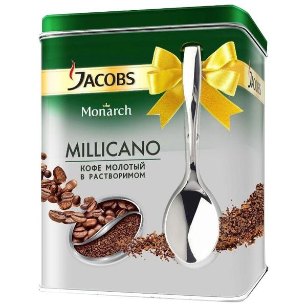 Кофе растворимый Jacobs Monarch Millicano сублимированный с молотым кофе подарочный набор с ложкой