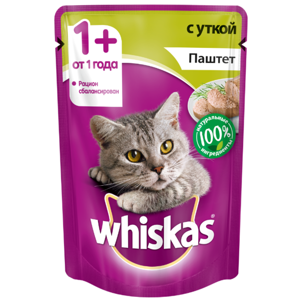 Корм для кошек Whiskas беззерновой, с уткой 85 г (паштет)