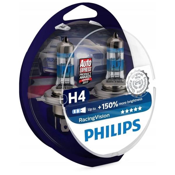 Лампа автомобильная галогенная Philips Racing Vision +150% H4 (P43t) 12V 60/55W 2 шт.
