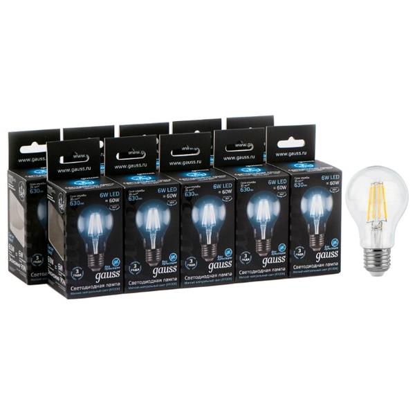 Упаковка светодиодных ламп 10 шт gauss 102802206, E27, A60, 6Вт