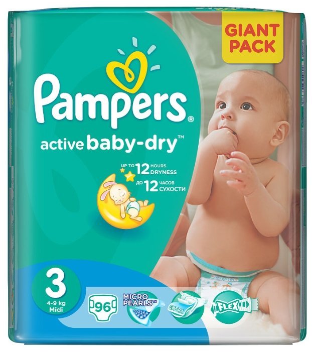 Pampers подгузники Active Baby-Dry 3 (4-9 кг) 96 шт.