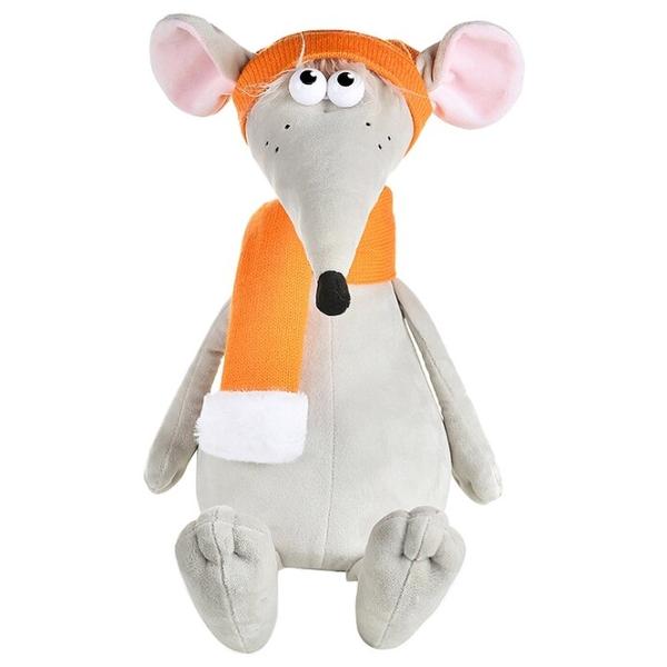 Мягкая игрушка Maxitoys Крыс Денис в оранжевой шапке и шарфе 28 см