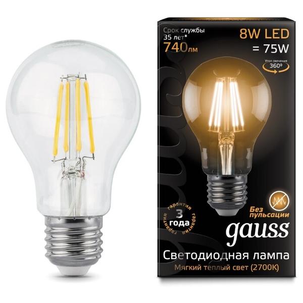 Лампа светодиодная gauss 102802108, E27, A60, 8Вт
