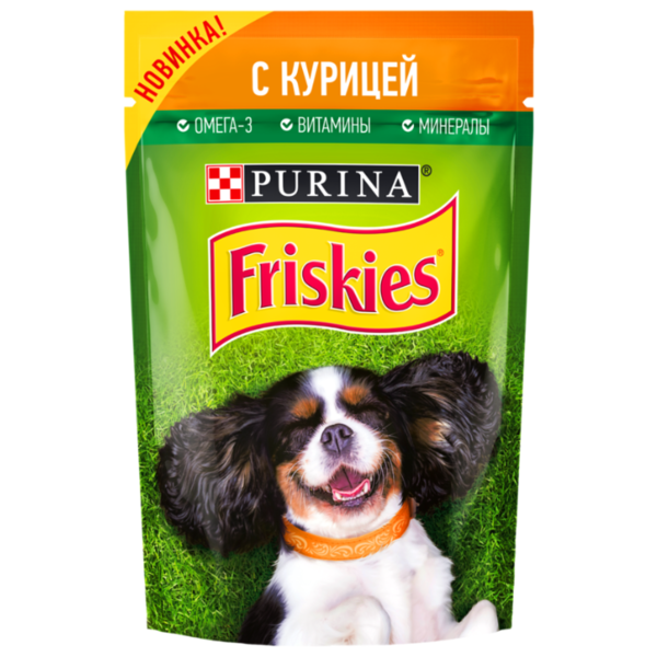 Корм для собак Friskies консервированный полнорационный для взрослых собак, кусочки с курицей в подливе