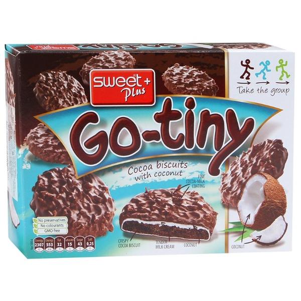 Печенье Sweet Plus Go-Tiny бисквитное со вкусом шоколада с молочным кремом и кокосом в какао-молочной глазури, 130 г