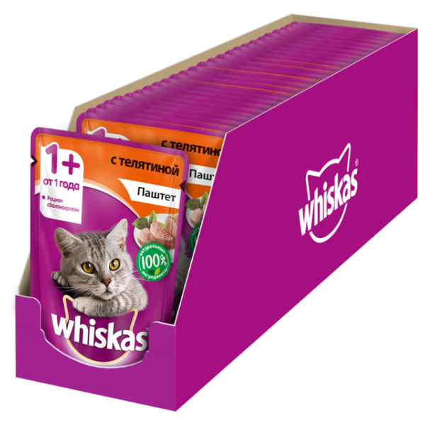 Корм для кошек Whiskas беззерновой, с телятиной 85 г (паштет)