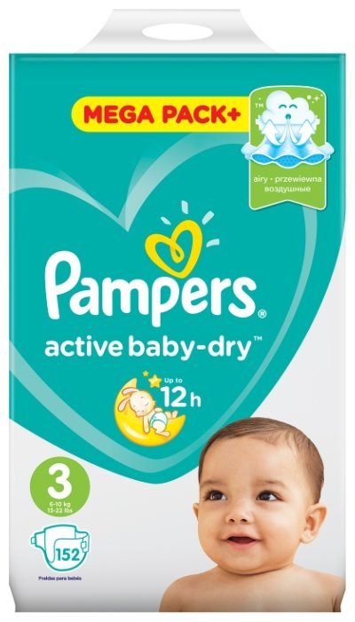 Pampers подгузники Active Baby-Dry 3 (6-10 кг) 152 шт.