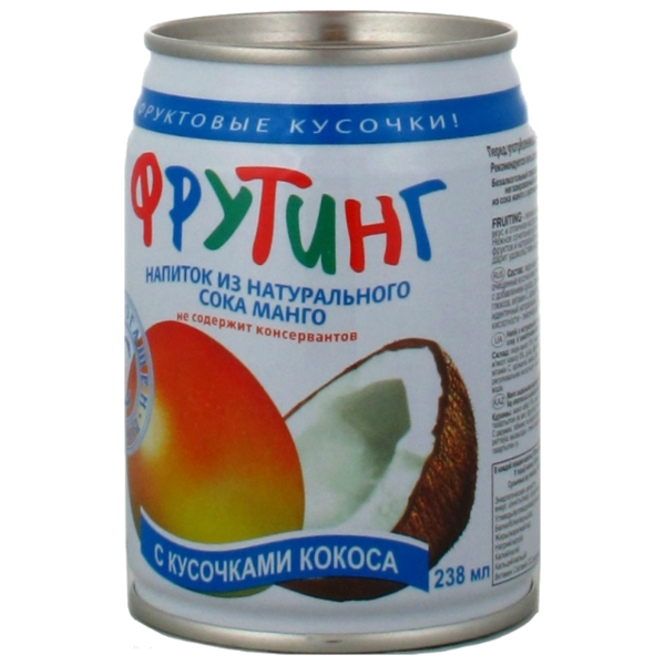 Напиток сокосодержащий Фрутинг из натурального сока манго с кусочками кокоса, без сахара
