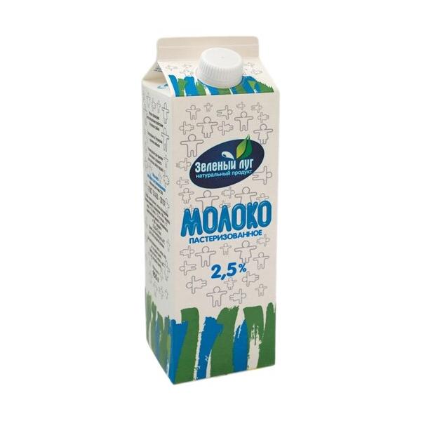 Молоко Зеленый луг пастеризованное 2.5%, 0.95 кг