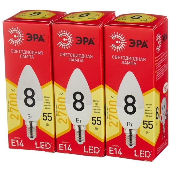 Упаковка светодиодных ламп 3 шт ЭРА Б0030018, E14, B35, 8Вт