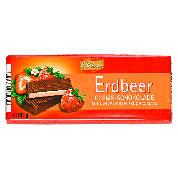 Шоколад Bohme Erdbeer темный с кремово-клубничной начинкой