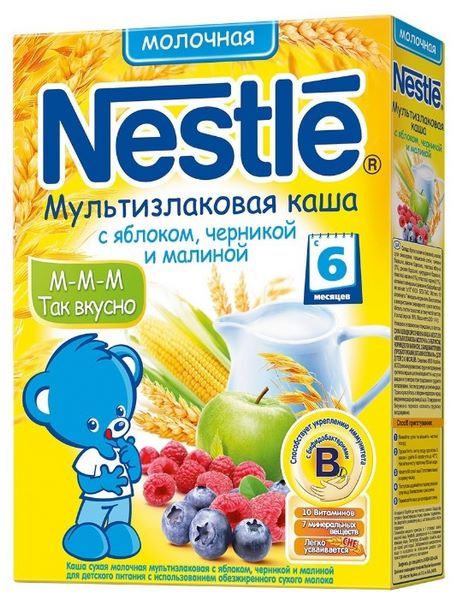 Nestlé Молочная мультизлаковая с яблоком, черникой и малиной (с 6 месяцев) 250 г