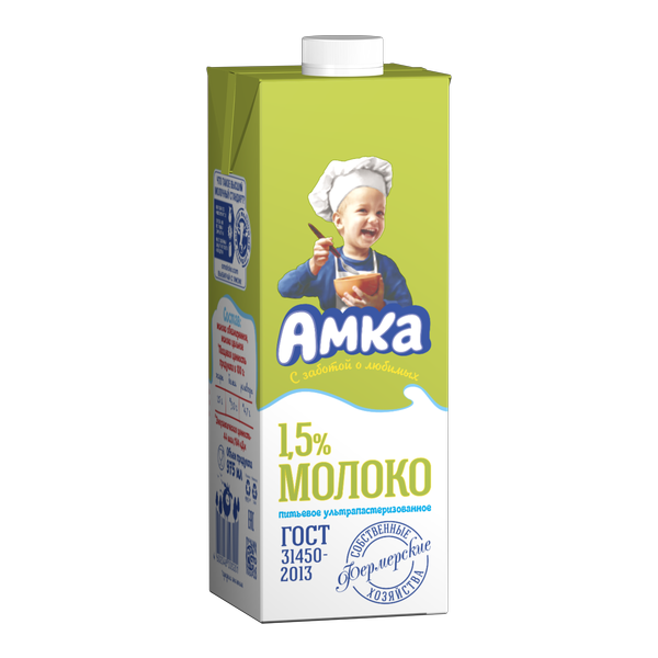 Молоко Амка ультрапастеризованное 1.5%, 0.975 л