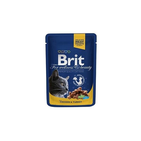 Корм для кошек Brit Premium беззерновой, с курицей, с индейкой 100 г (кусочки в соусе)