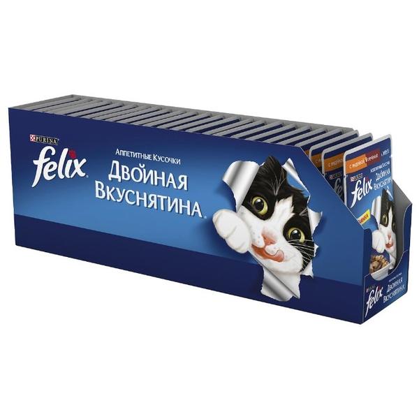 Корм для кошек Felix Двойная вкуснятина с индейкой, с печенью 85 г (кусочки в желе)