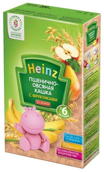 Heinz Безмолочная пшенично-овсяная с фруктами (с 6 месяцев) 200 г