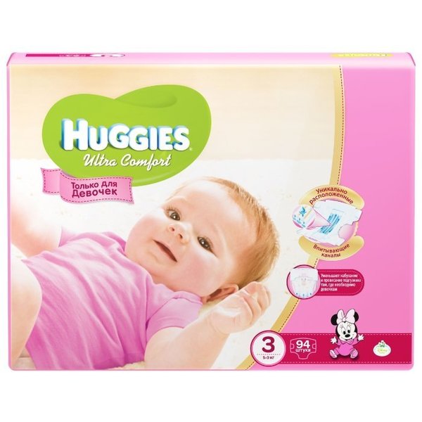 Huggies подгузники Ultra Comfort для девочек 3 (5-9 кг) 94 шт.