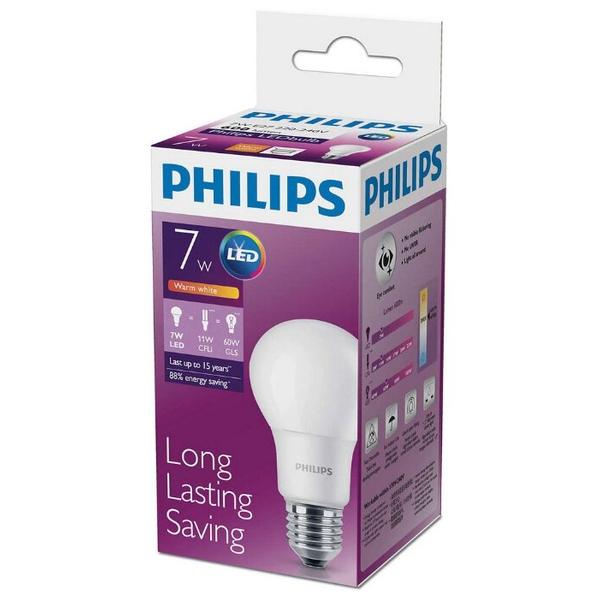 Лампа светодиодная Philips LED 3000K, E27, A60, 7Вт
