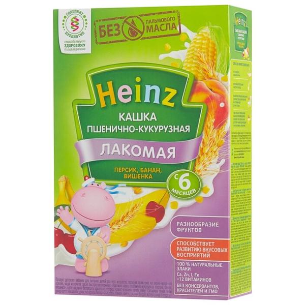 Каша Heinz молочная Лакомая пшенично-кукурузная с персиком, бананом, вишенкой (с 6 месяцев) 200 г