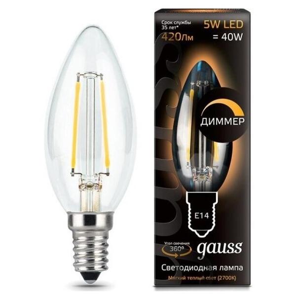 Лампа светодиодная gauss 103801105-D, E14, C35, 5Вт