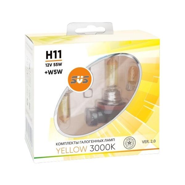 Лампа автомобильная галогенная SVS Yellow 3000K 12V H11 55W+W5W VER.2.0 2 шт.