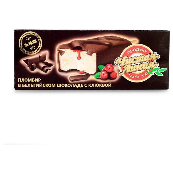 Мороженое Чистая Линия пломбир в бельгийском шоколаде с клюквой 80 г